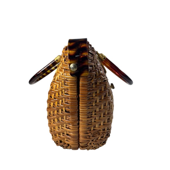 Vintage 80s Elegant Brown Woven Handbag - Picture 4 of 10